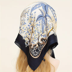 Leaf Print Bandana Satin Square Scarf Neckerchief Head Wrap
