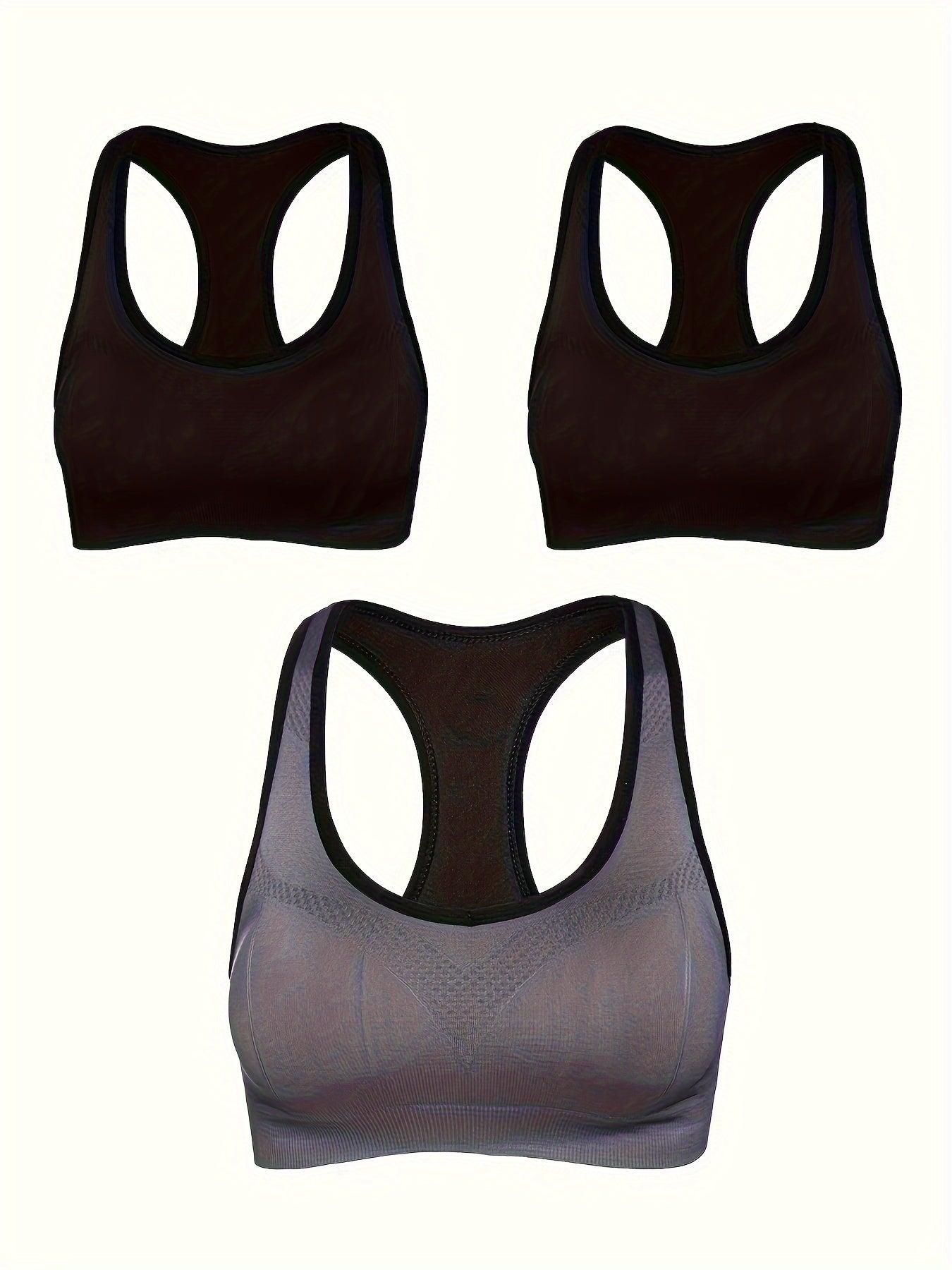 3pcs Racerback Sports Bras Padded High Impact Support Gym Yoga Fitness Bra
