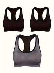 3pcs Racerback Sports Bras Padded High Impact Support Gym Yoga Fitness Bra