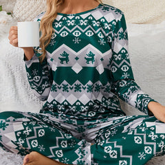 Geometric Print Pajama Set Long Sleeve Top & Pants