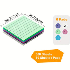 6 Lined Transparent Sticky Notes 7.62cmx7.6cm Soft Clear