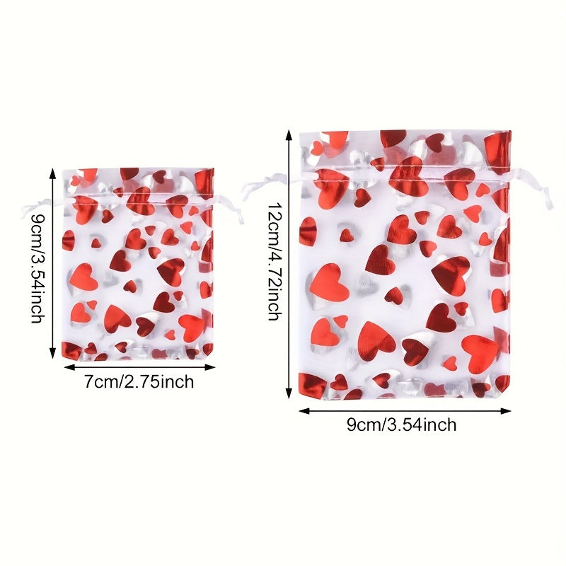 30pcs Red Heart Bags Mesh Drawstring For Christmas Wedding Favor Gift Bag