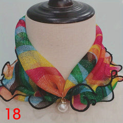 Breathable Lace Scarf with Faux Pearl Pendant