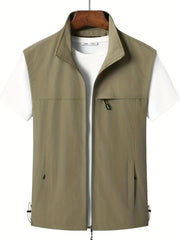 Cargo Vest Men's Stand Collar Zip Up for Spring Summer