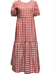 Plaid Print Puff Sleeve Tiered Dress Casual Dress For Spring & Summer
