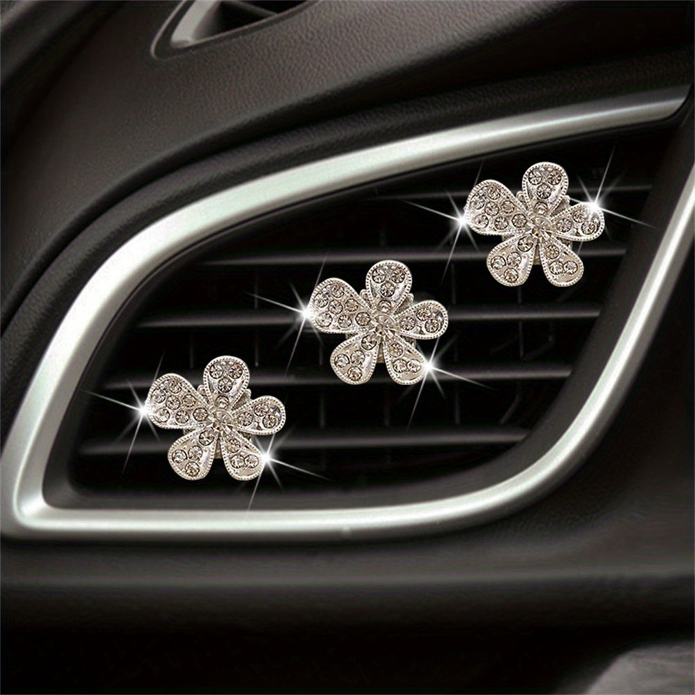 3pcs Car Air Outlet Crystal Flower Inlaid Diamonds