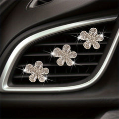 3pcs Car Air Outlet Crystal Flower Inlaid Diamonds