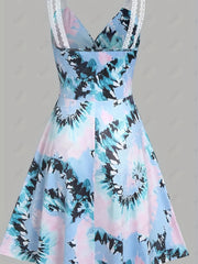 Tie Dye Surplice Neck Pleated Party Dress
