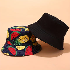 Fruit Print Cartoon Bucket Hat Reversible Basin Fisherman Cap