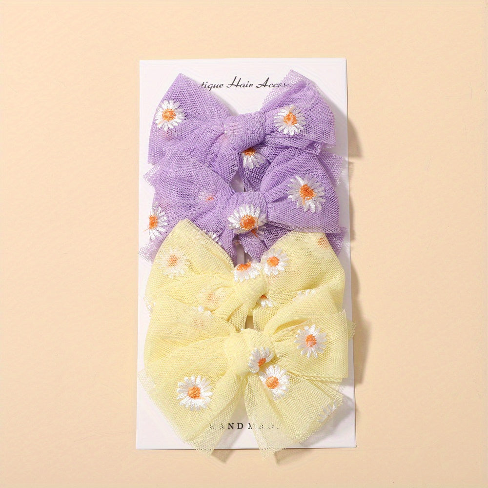 4pcs Daisy Bow Hairpins for Baby Girls