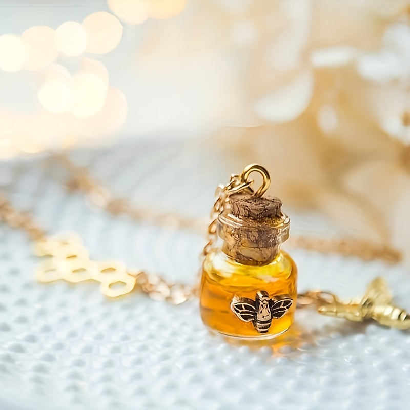 Cartoon Bee Honey Pendant Necklace for Kids