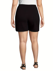Solid High Rise Stretch Shorts With Pockets