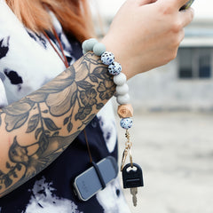 Butterfly Wood Bead Elastic Bracelet Key Chain