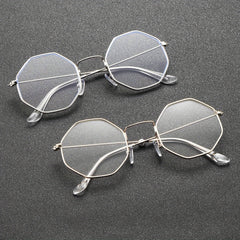 2 Pairs Men's Metal Polygonal Casual Student Copper Alloy Glasses