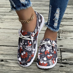 Christmas Print Low Top Walking Shoes Lightweight Non slip Casual Shoes