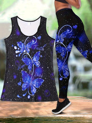 Butterfly Print Casual 2pc Set Tank Top & Slim Pants