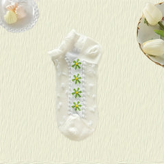 Girls Floral Crystal Lace Ankle Socks - Breathable Ice Silk Summer Sock