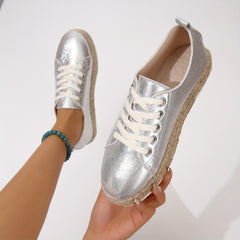 Women's Lace Up Espadrille Flats Round Toe Platform Sneakers