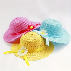 Girls Stylish Straw Sun Visor with Sunflower Bucket