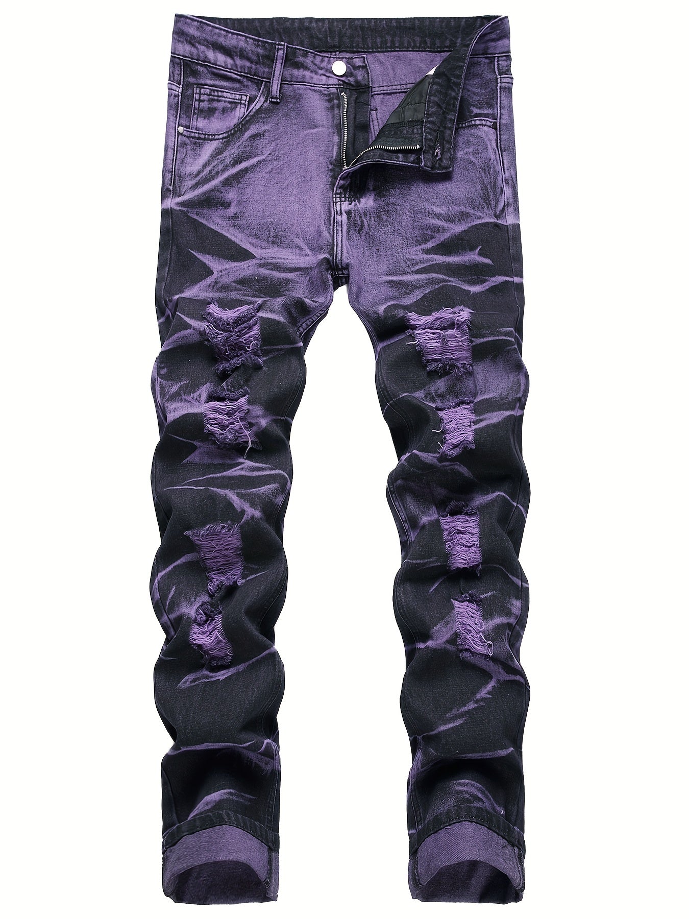Y2k Tie Dye Ripped Jeans Men's Casual Street Style Regular Denim Pants