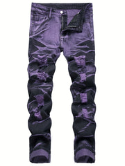 Y2k Tie Dye Ripped Jeans Men's Casual Street Style Regular Denim Pants