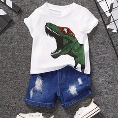 Boys Dinosaur T-Shirt & Denim Shorts Set