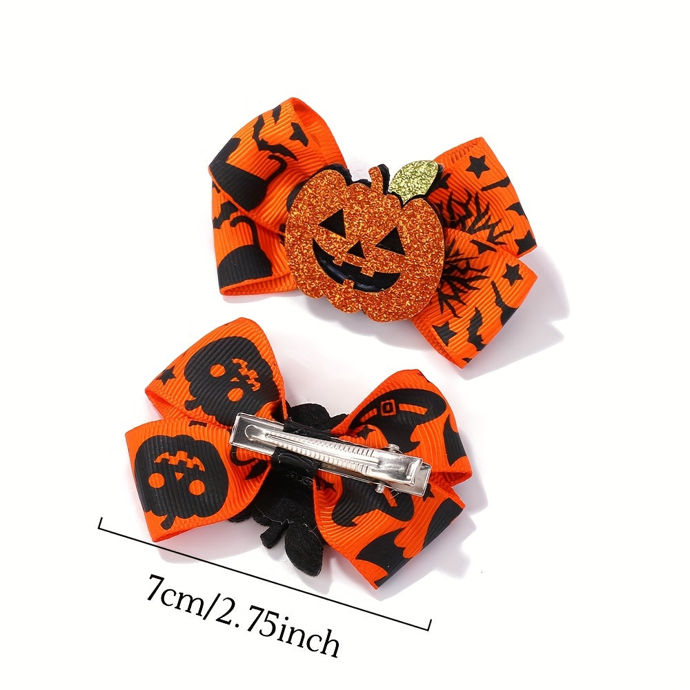 6pcs Baby Girls Funny Bow Hairpin Headwear Pumpkin Ghost Spider Cat Decor Clips