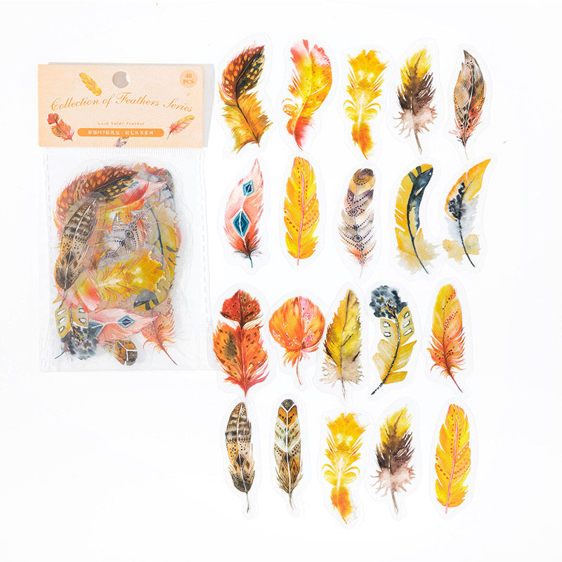 Artistic Feather Sticker Set - 40 Sheets of Stylish Journal Decorations