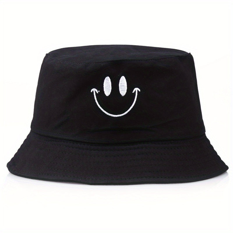 Happy Face Embroidery Bucket Hat Sun Protection Sunshade Hat