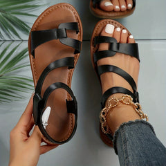 Women's Hook & Loop Flat Sandals Casual Slingback Beach Shoes
