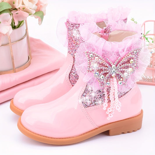 Girls Butterfly Dress Boots Warm Plus Fleece Boots For Autumn/Winter