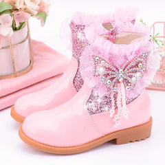 Girls Butterfly Dress Boots Warm Plus Fleece Boots For Autumn/Winter