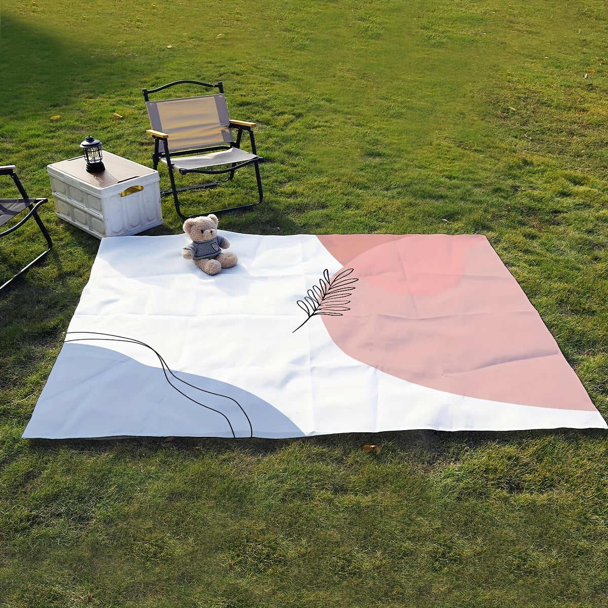 Pink Leaf Printed Picnic Blanket Foldable Waterproof Lightweight Mat 149x200cm