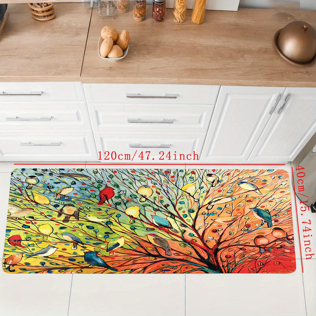 Colorful Tree Anti Fatigue Kitchen Mat, Washable Absorbent Entrance Doormat