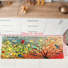Colorful Tree Anti Fatigue Kitchen Mat, Washable Absorbent Entrance Doormat