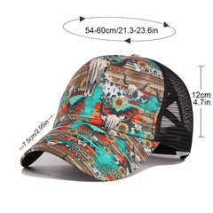 Sunflower Print Ponytail Baseball Cap Mesh Adjustable Trucker Hats