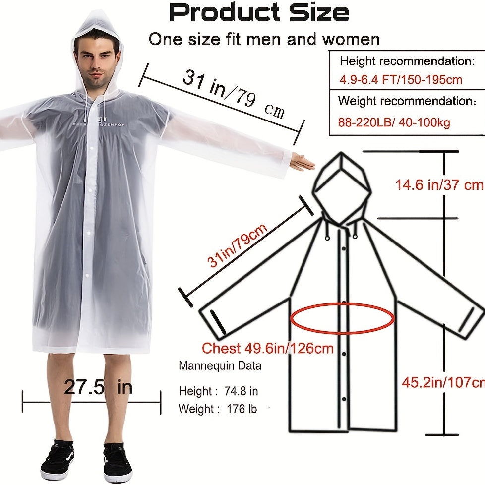 Portable Reusable Rain Poncho with Hood and Elastic Cuff Sleeves