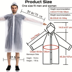 Portable Reusable Rain Poncho with Hood and Elastic Cuff Sleeves