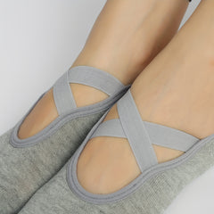 Non Slip Yoga Socks With Grips Cross Strap Breathable Sports Socks