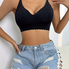 Plus Size Bra Women's Plus Solid Seamless Comfort Wireless Wave Trim