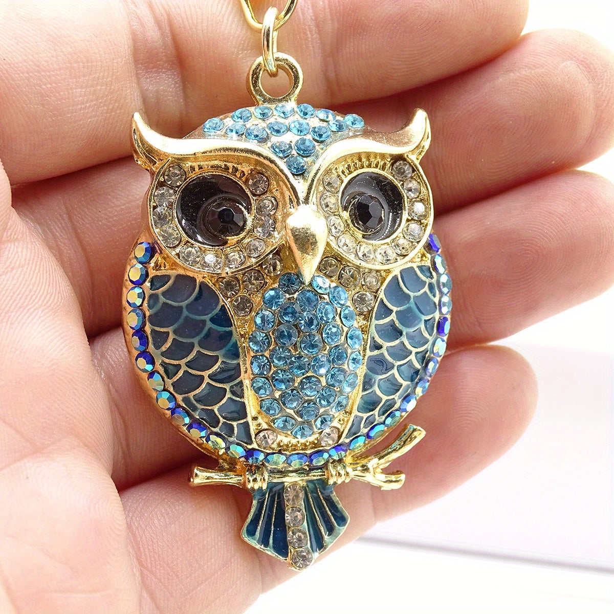 Owl Rhinestone Keychain Pendant Enamel Alloy Bag Ornament