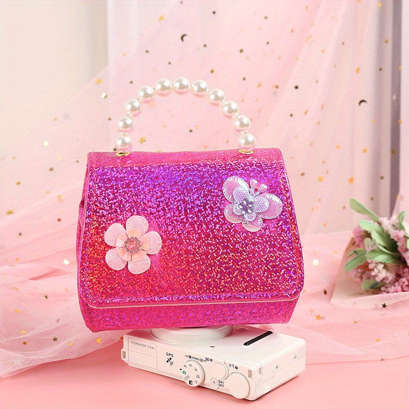 Kids Small Bright Leather Butterfly Flower Crossbody Bag