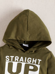 2pcs Boys Hoodies Sweatpants Set Letter Print Long Sleeve Hooded Sweatshirt Stri