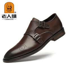 LAORENTOU Men's Double Monk Dress Shoes Pointed Toe Formal Shoes