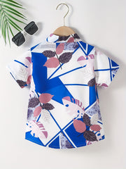Boys Leaf Print Short Sleeves Shirt For Summer Kids Clothes