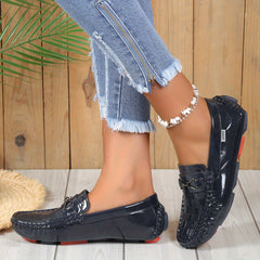 Women's Metallic Chain Decor Loafers Slip On Round Toe Low Soft Non slip Shoes