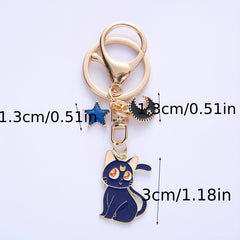 Anime Keychain for Girls, 12 Cat Moon and Pentagram Designs