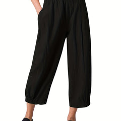 Solid Cropped Wide Leg Pants Casual Loose Pants