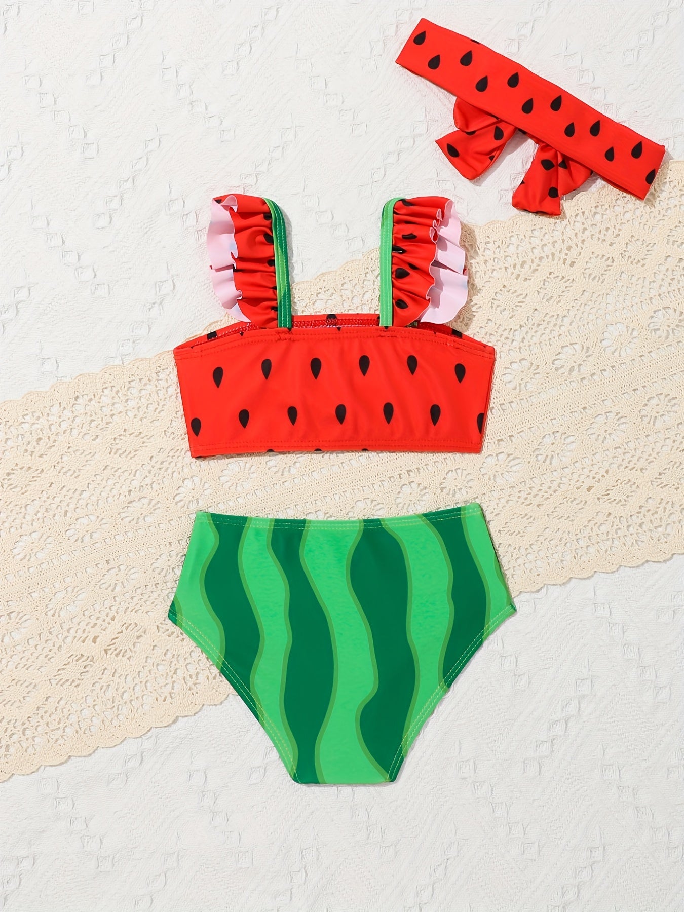 Baby Girls Watermelon Split Swimsuit Set with Headband