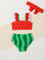 Baby Girls Watermelon Split Swimsuit Set with Headband